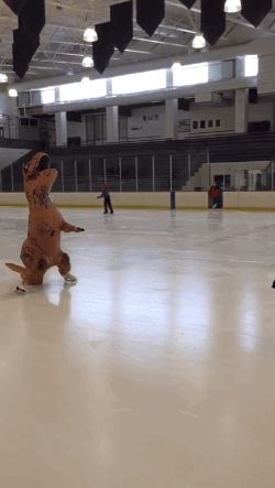 美国那只可爱的恐龙,这次又去玩花样滑冰了,依然是那么搞笑